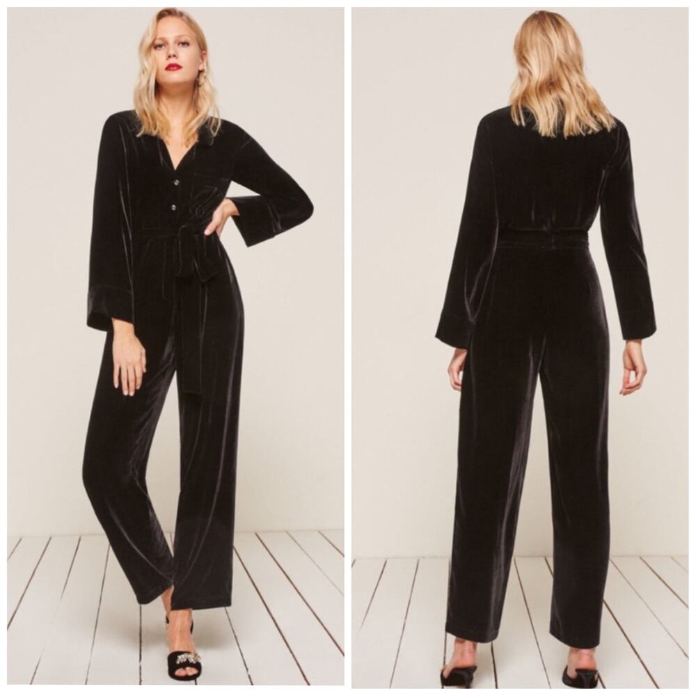 Reformation Black Velvet Jumpsuit